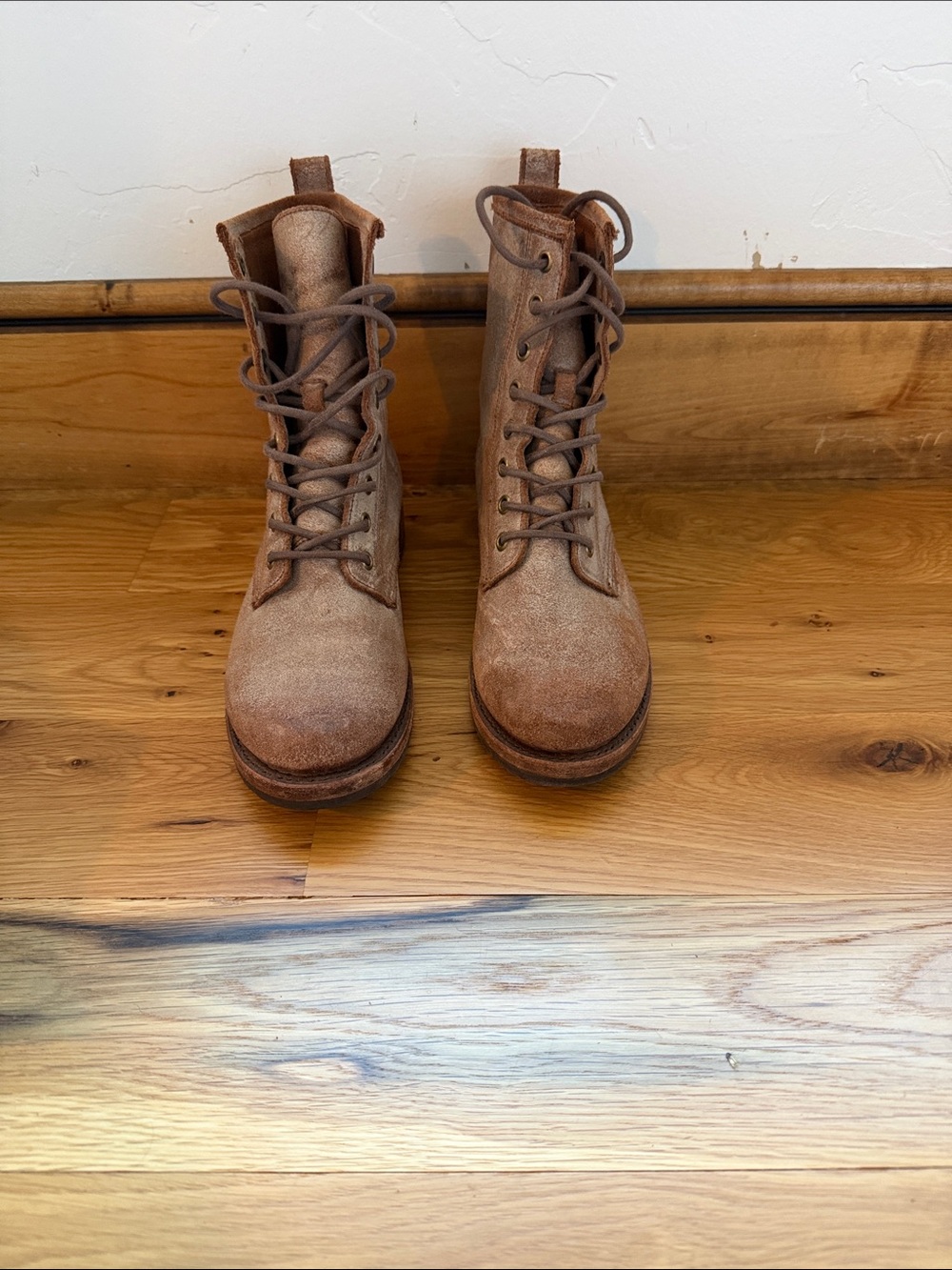 Frye Brown Suede Lace-Up Combat Boots - Picture 2 of 8